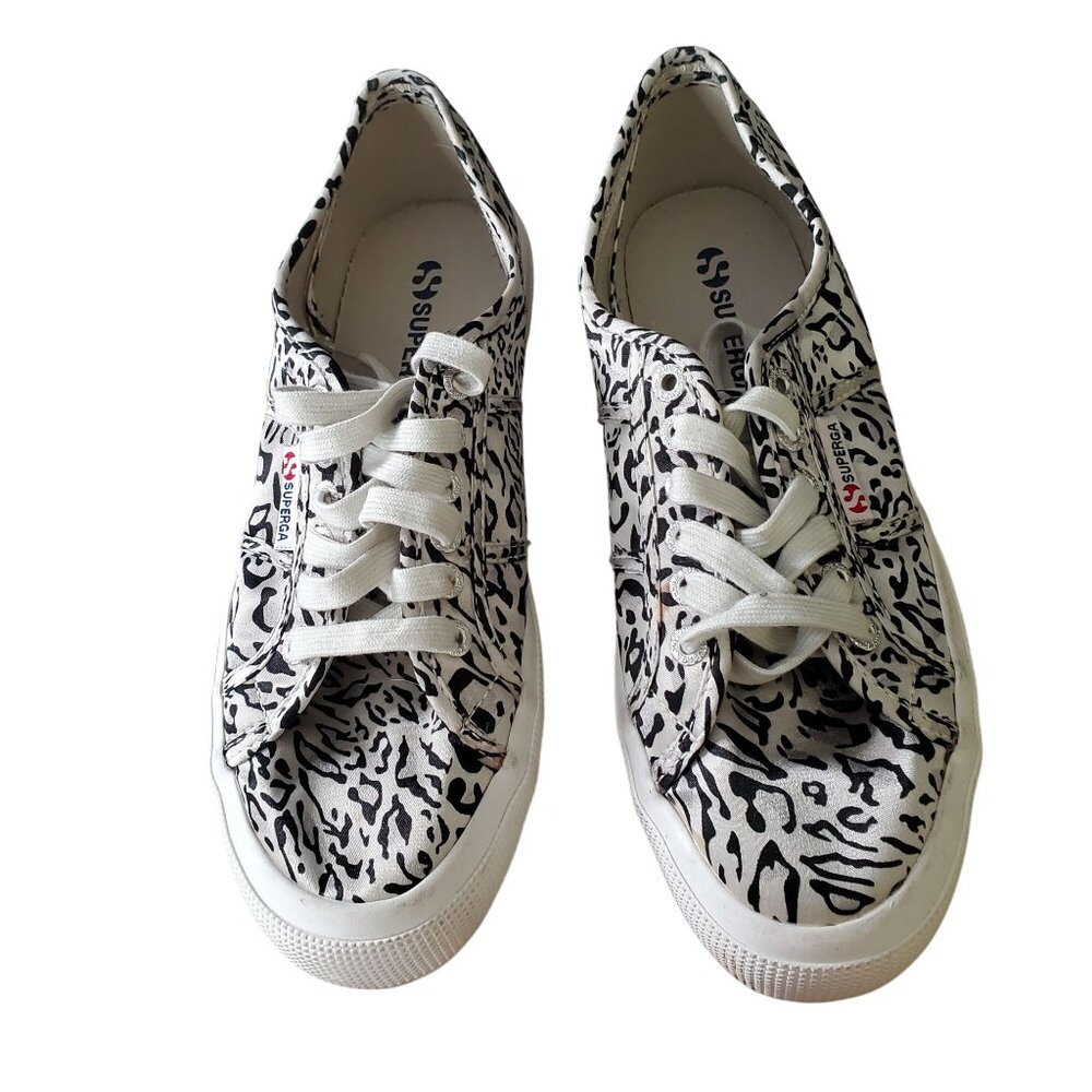 Superga 9.5 USW Trainers Leopard Zebra Print Canvas Sneakers Rubber Sole Unisex - Picture 1 of 10